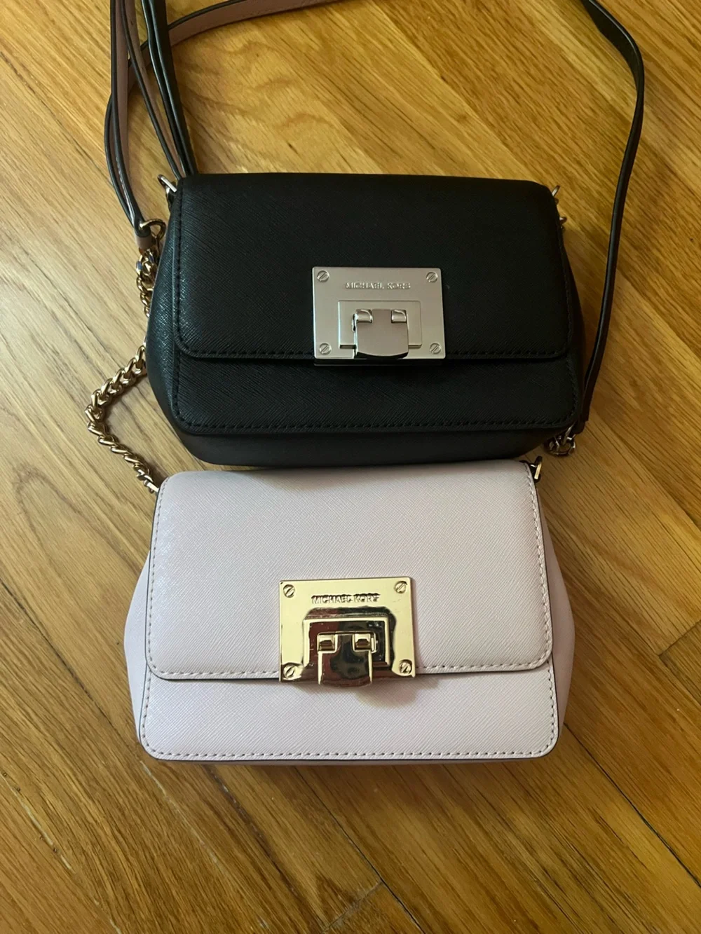 Michael Kors Black and Light Pink Leather Crossbody Duo BUNDLE